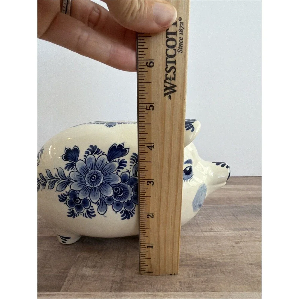 Delft Blue Holland Floral With Stopper Hand Painted Piggy / Coin Bank